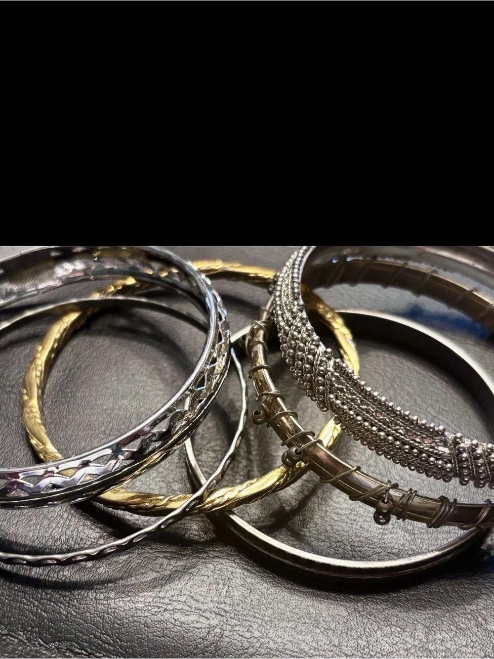 Mixed Metal Women's Bangle Bracelet‎ Set in Silver Gold Tones Stackable Large